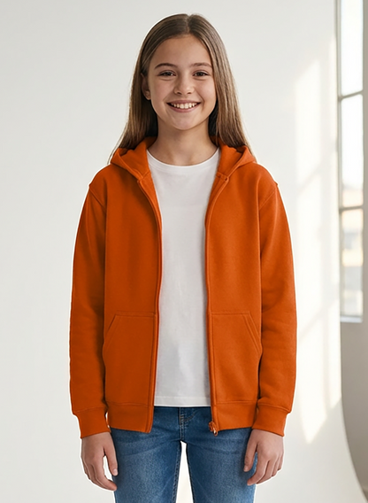 Kids' Core Fleece Full Zip in Orange – model front