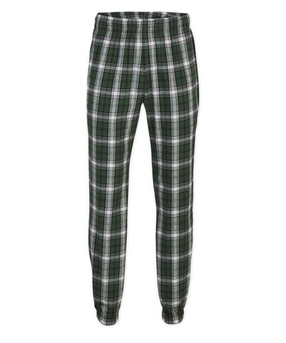 Boxercraft BM6625 Men's Flannel Jogger Pants - Green/White Plaid - Ghost Front | Green/White Plaid