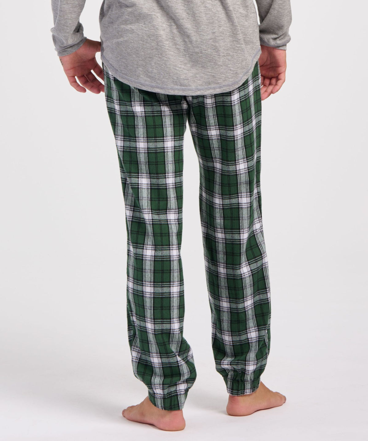Boxercraft BM6625 Men's Flannel Jogger Pants - Green/White Plaid - Model Back | Green/White Plaid