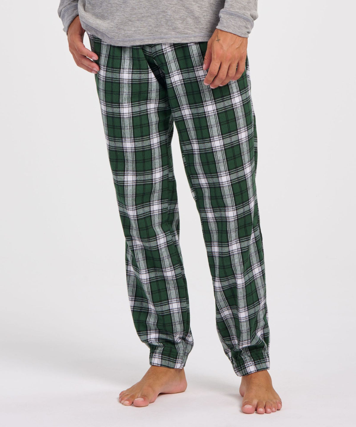 Boxercraft BM6625 Men's Flannel Jogger Pants - Green/White Plaid - Model Front | Green/White Plaid