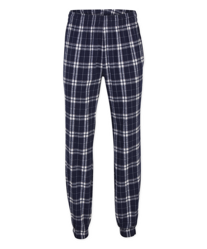 Boxercraft BM6625 Men's Flannel Jogger Pants - Navy/Silver Plaid - Ghost Front | Navy/Silver Plaid