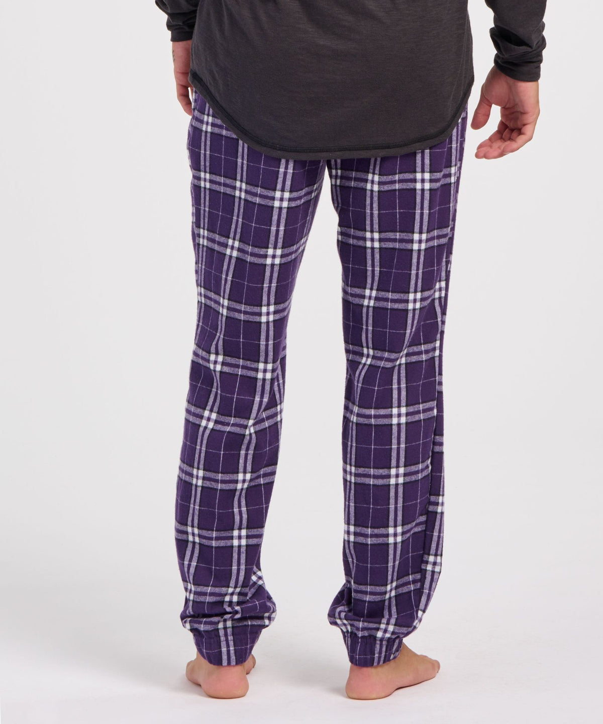 Boxercraft BM6625 Men's Flannel Jogger Pants - Purple/White Plaid - Model Back | Purple/White Plaid