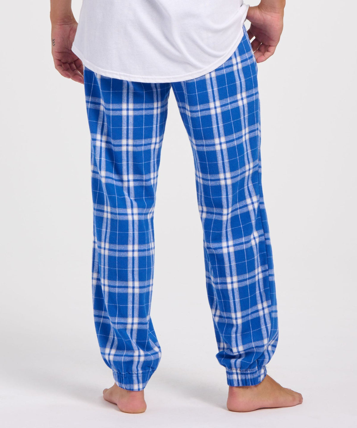 Boxercraft BM6625 Men's Flannel Jogger Pants - Royal/Silver Plaid - Model Back | Royal/Silver Plaid