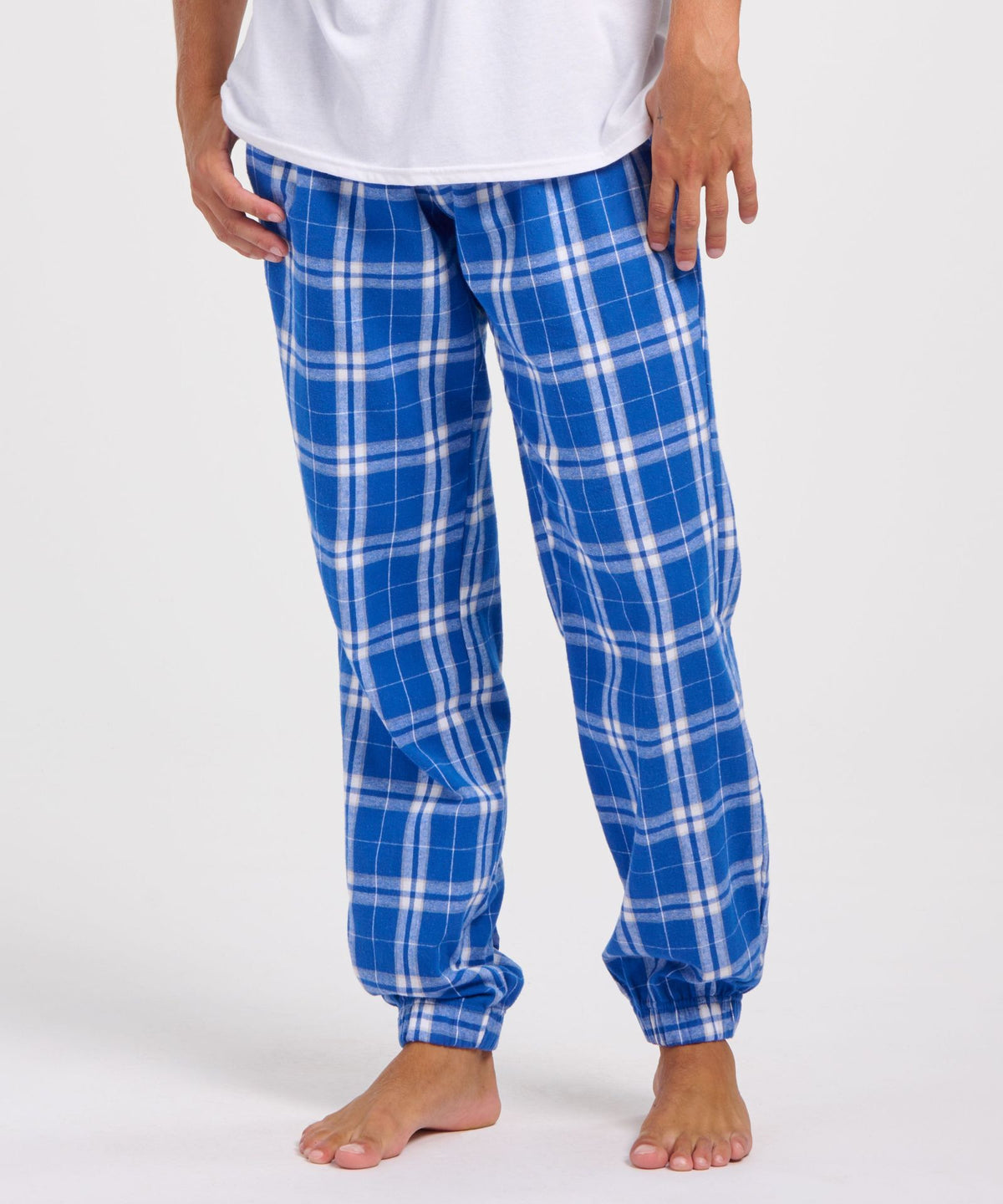 Boxercraft BM6625 Men's Flannel Jogger Pants - Royal/Silver Plaid - Model Front | Royal/Silver Plaid