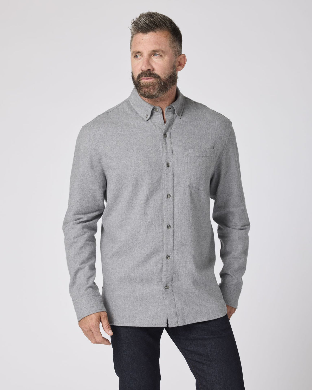 Boxercraft BU7401 Flannel Button-Down Shirt - Oxford Heather - Model Front | Oxford Heather