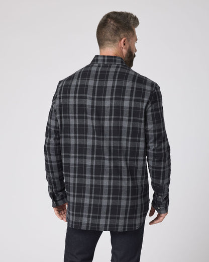 Boxercraft BU7401 Flannel Button-Down Shirt - Black Jordan Plaid - Model Back | Black Jordan Plaid