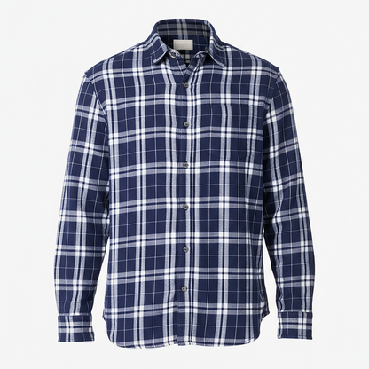 Boxercraft BU7401 Flannel Button-Down Shirt - Navy/Silver Plaid - Ghost Front | Navy/Silver Plaid