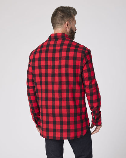 Boxercraft BU7401 Flannel Button-Down Shirt - Red/Black Buffalo Plaid - Model Back | Red/Black Buffalo Plaid