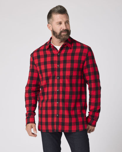 Boxercraft BU7401 Flannel Button-Down Shirt - Red/Black Buffalo Plaid - Model Front | Red/Black Buffalo Plaid