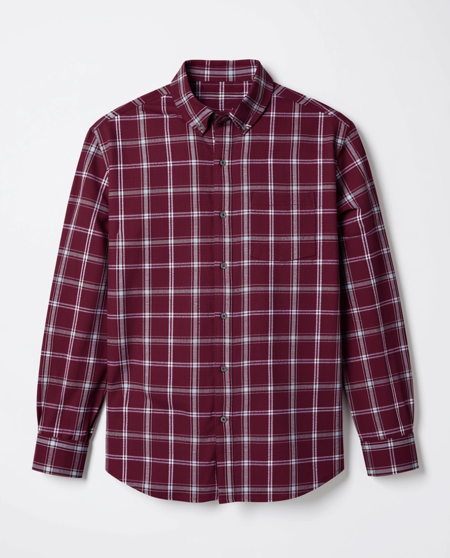 Boxercraft BU7401 Flannel Button-Down Shirt - Varsity Maroon/Oxford - Ghost Front | Varsity Maroon/Oxford