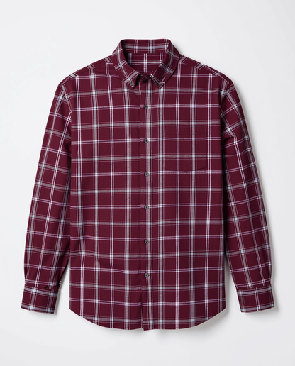 Boxercraft BU7401 Flannel Button-Down Shirt - Varsity Maroon/Oxford - Ghost Front | Varsity Maroon/Oxford