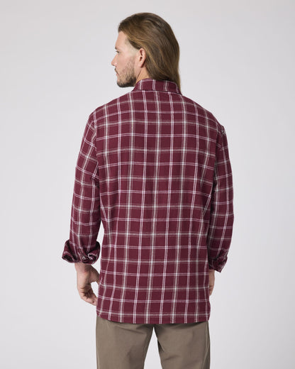 Boxercraft BU7401 Flannel Button-Down Shirt - Varsity Maroon/Oxford - Model Back | Varsity Maroon/Oxford