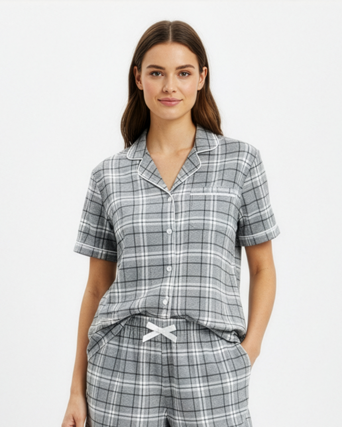 Boxercraft BW7101 Women's Boxy Flannel Shirt - Oxford Carnegie Plaid - Model Front | Oxford Carnegie Plaid