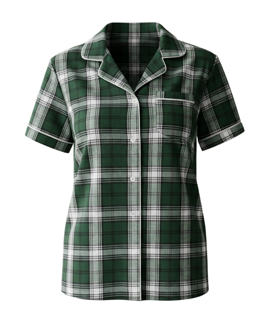 Boxercraft BW7101 Women's Boxy Flannel Shirt - Green/White Plaid - Ghost Front | Green/White Plaid