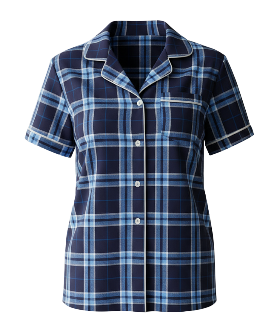 Boxercraft BW7101 Women's Boxy Flannel Shirt - Navy/Columbia Plaid - Ghost Front | Navy/Columbia Plaid