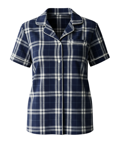 Boxercraft BW7101 Women's Boxy Flannel Shirt - Navy/Silver Plaid - Ghost Front | Navy/Silver Plaid