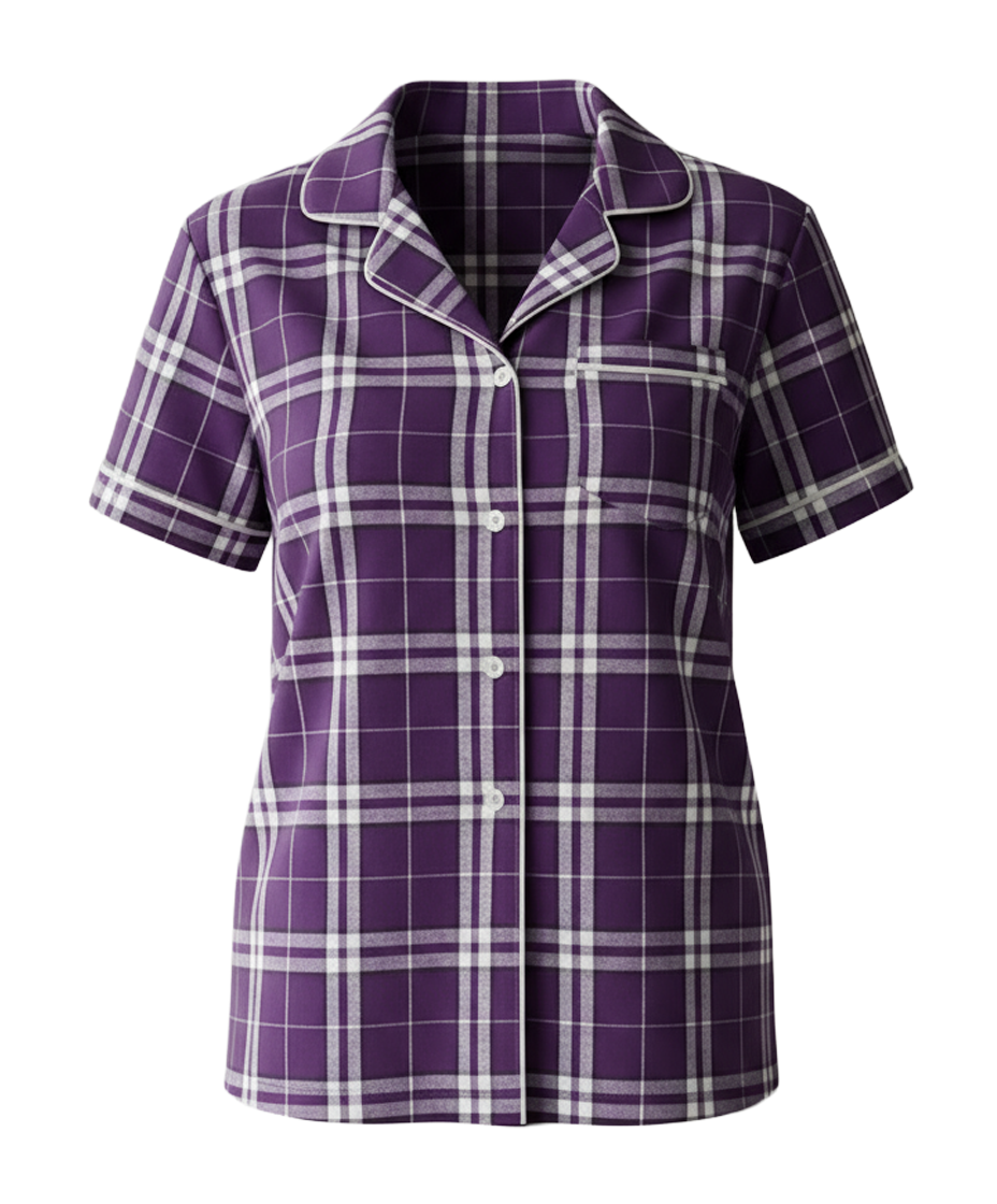Boxercraft BW7101 Women's Boxy Flannel Shirt - Purple/White Plaid - Ghost Front | Purple/White Plaid