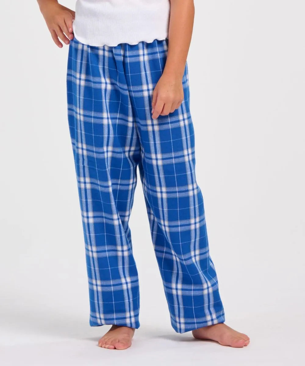Boxercraft BY6624 Youth Flannel Pants - Royal/Silver Plaid - Close-up | Royal/Silver Plaid